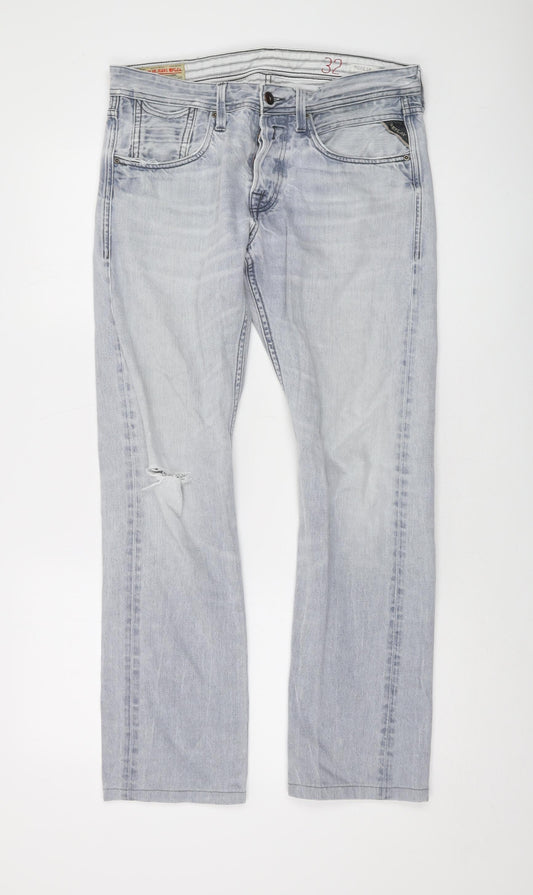 Replay Mens Blue Cotton Straight Jeans Size 32 in L29 in Regular Button