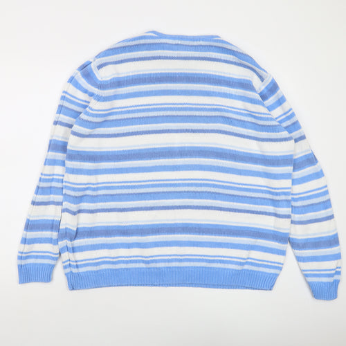 EWM Womens Blue Round Neck Striped Cotton Pullover Jumper Size 22