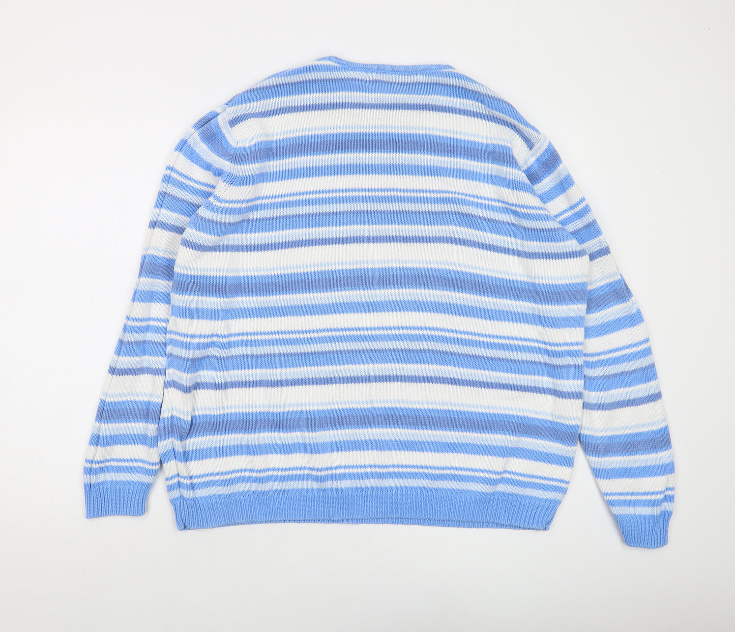 EWM Womens Blue Round Neck Striped Cotton Pullover Jumper Size 22