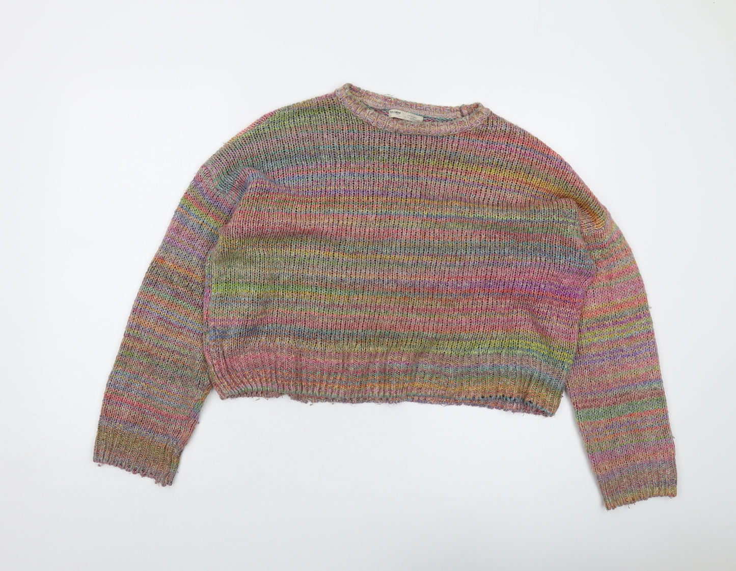 Pull&Bear Womens Multicoloured Round Neck Striped Acrylic Pullover Jumper Size M