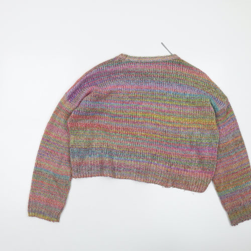 Pull&Bear Womens Multicoloured Round Neck Striped Acrylic Pullover Jumper Size M