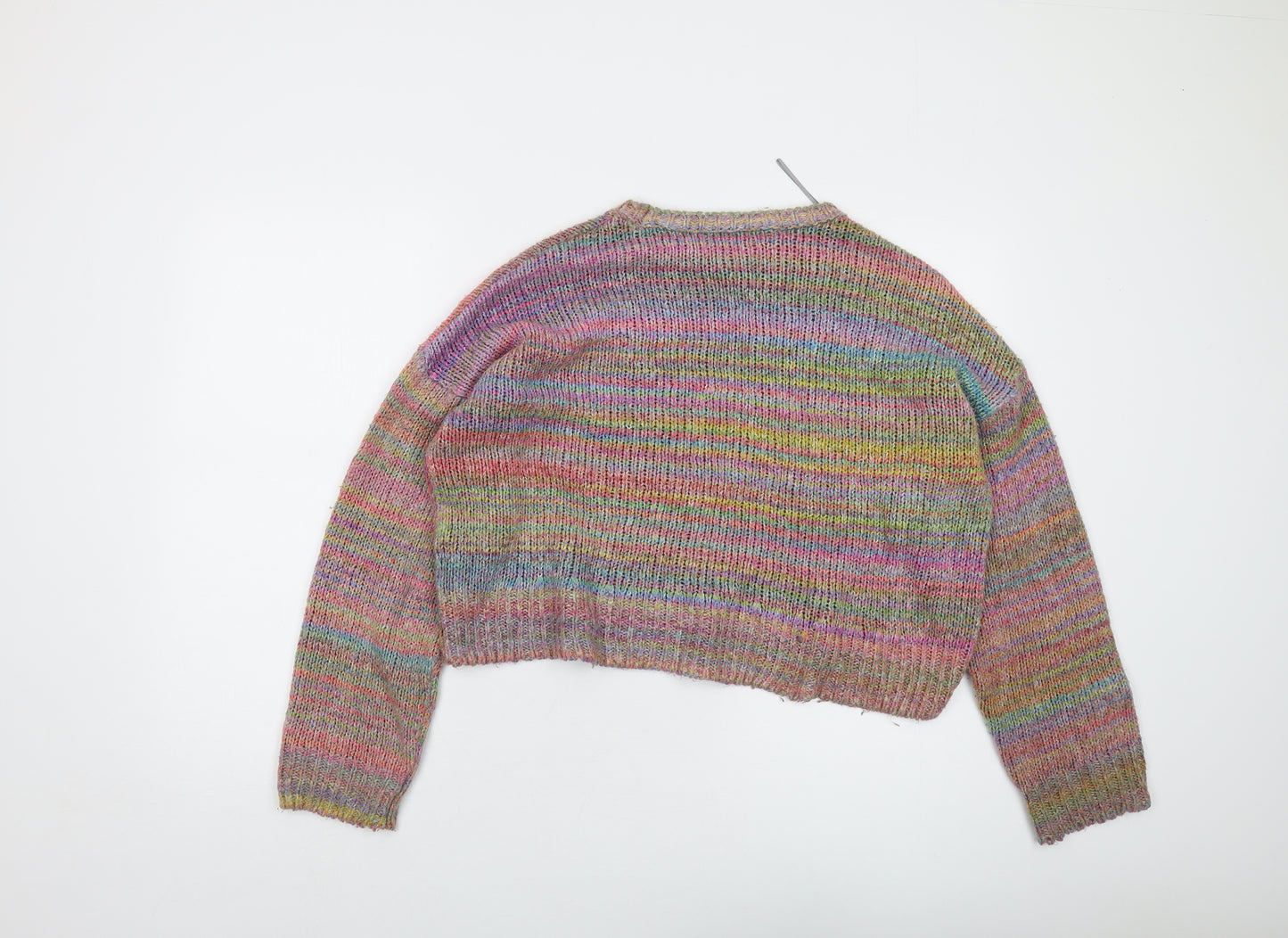 Pull&Bear Womens Multicoloured Round Neck Striped Acrylic Pullover Jumper Size M