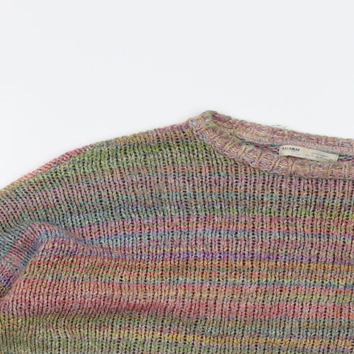 Pull&Bear Womens Multicoloured Round Neck Striped Acrylic Pullover Jumper Size M