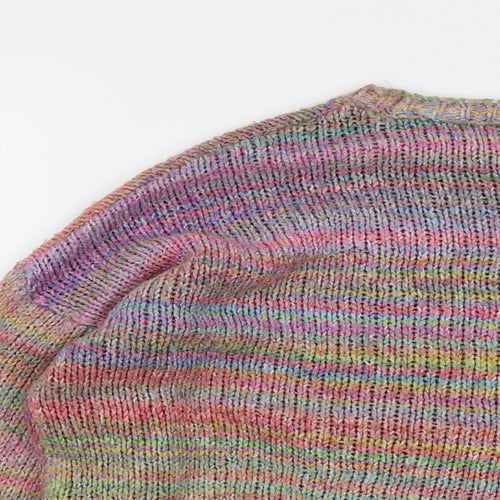 Pull&Bear Womens Multicoloured Round Neck Striped Acrylic Pullover Jumper Size M