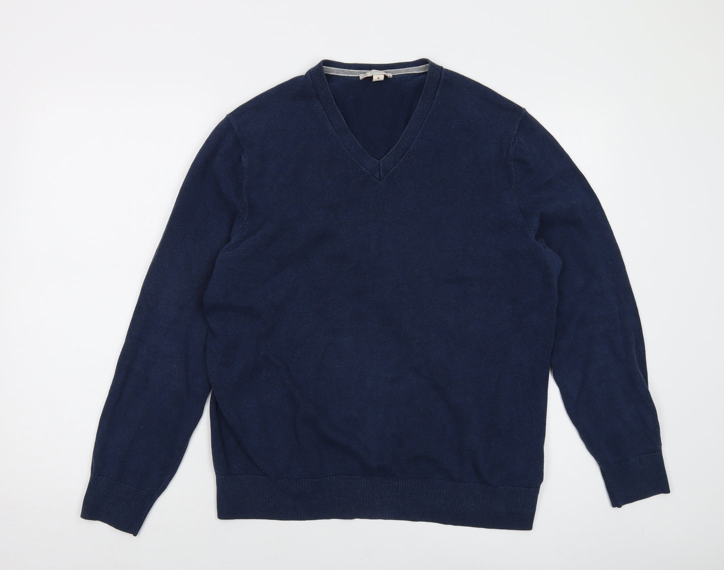 Gap Mens Blue V-Neck Cotton Pullover Jumper Size M Long Sleeve