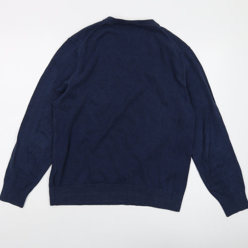 Gap Mens Blue V-Neck Cotton Pullover Jumper Size M Long Sleeve