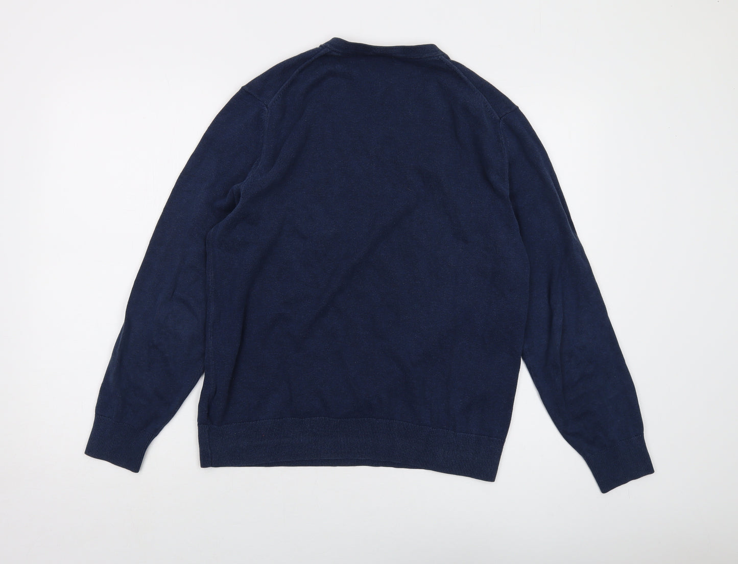 Gap Mens Blue V-Neck Cotton Pullover Jumper Size M Long Sleeve