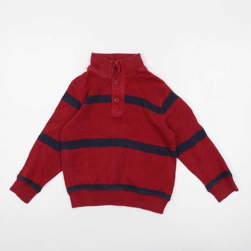 Gap Boys Red Mock Neck Striped Cotton Pullover Jumper Size 4-5 Years Button