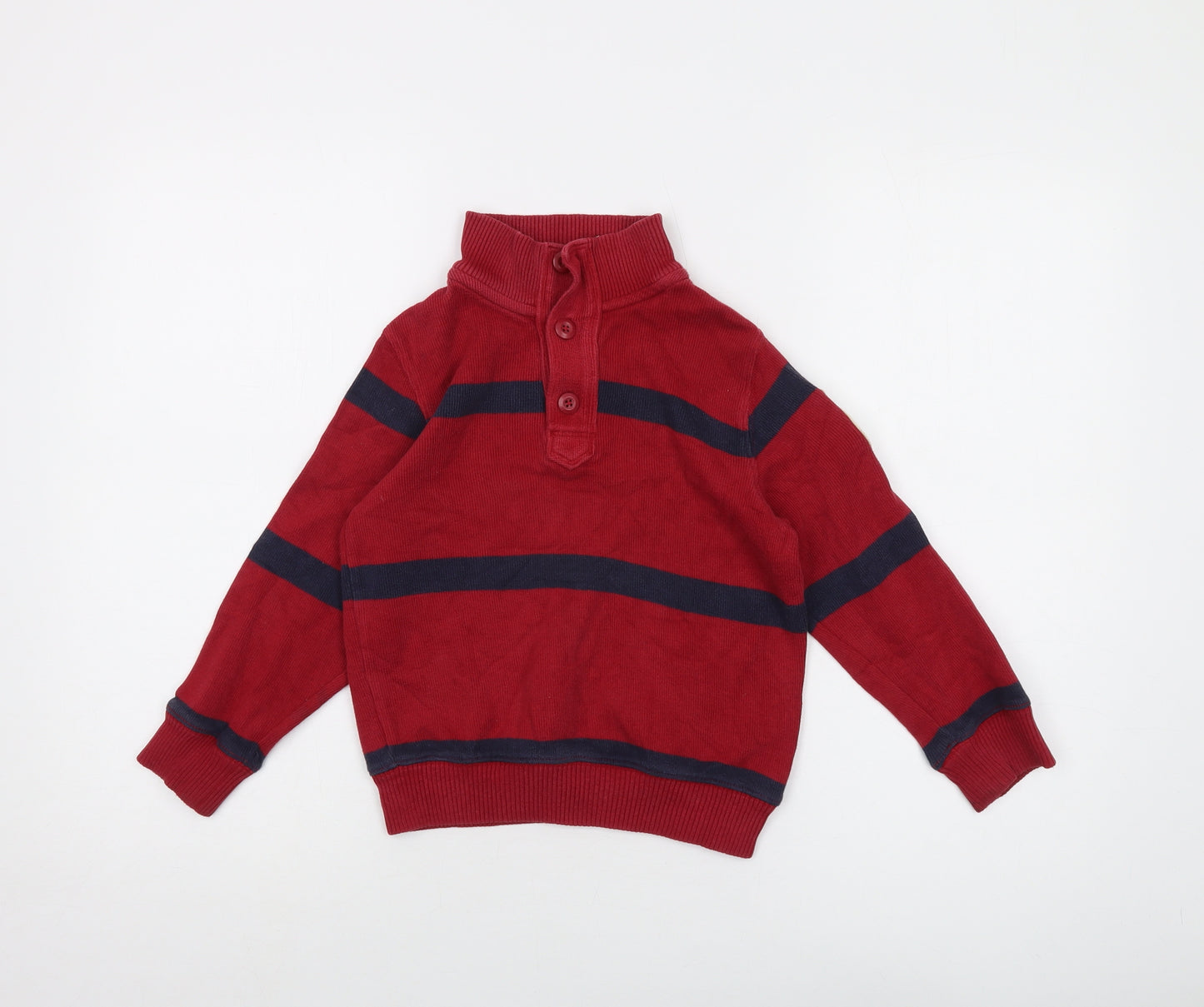 Gap Boys Red Mock Neck Striped Cotton Pullover Jumper Size 4-5 Years Button