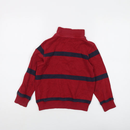 Gap Boys Red Mock Neck Striped Cotton Pullover Jumper Size 4-5 Years Button