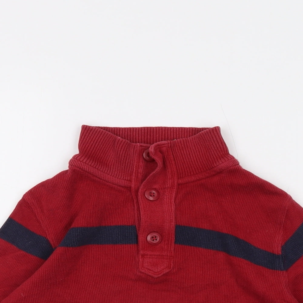 Gap Boys Red Mock Neck Striped Cotton Pullover Jumper Size 4-5 Years Button