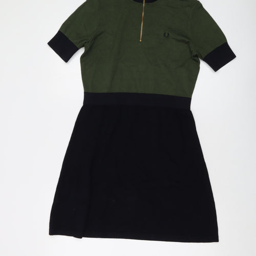 Fred Perry Womens Green Acrylic Jumper Dress Size 10 Mock Neck Zip