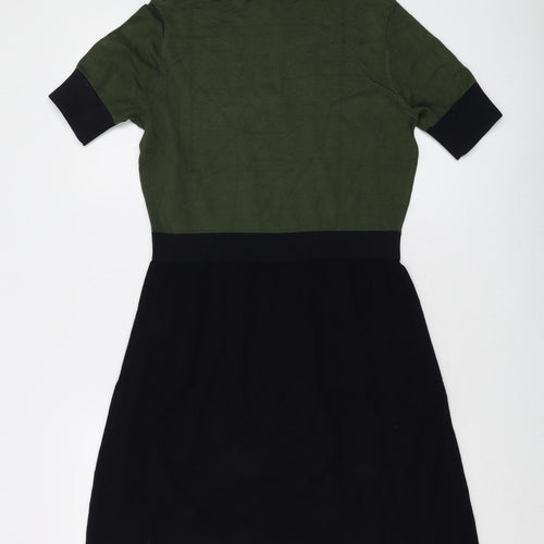 Fred Perry Womens Green Acrylic Jumper Dress Size 10 Mock Neck Zip