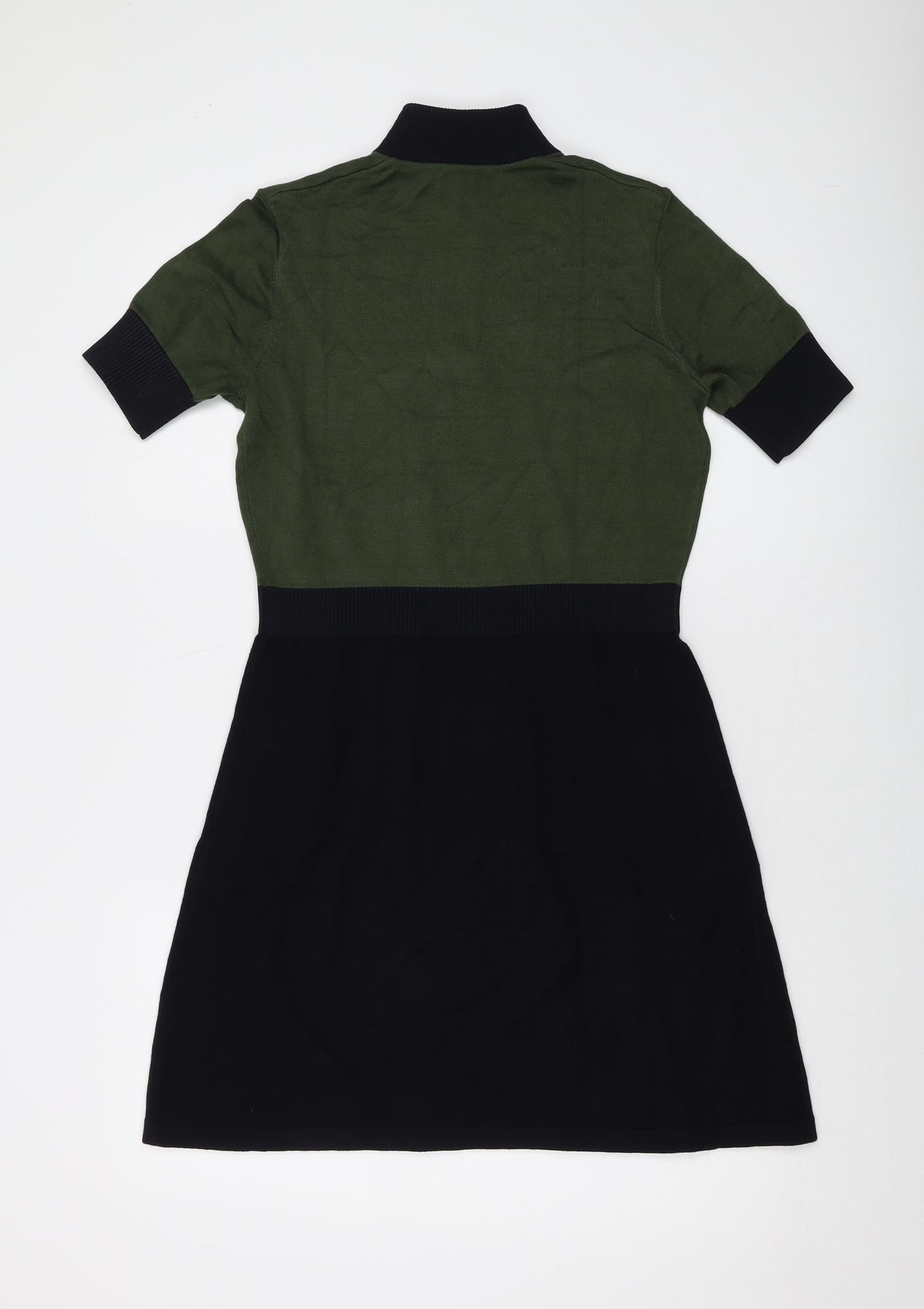 Fred Perry Womens Green Acrylic Jumper Dress Size 10 Mock Neck Zip