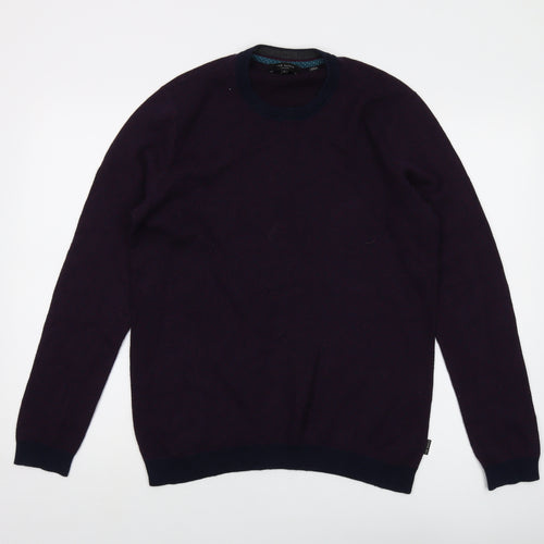 Ted Baker Mens Purple Round Neck Cotton Pullover Jumper Size L Long Sleeve