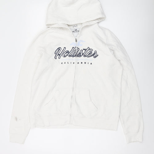 Hollister Womens White Cotton Full Zip Hoodie Size L Zip