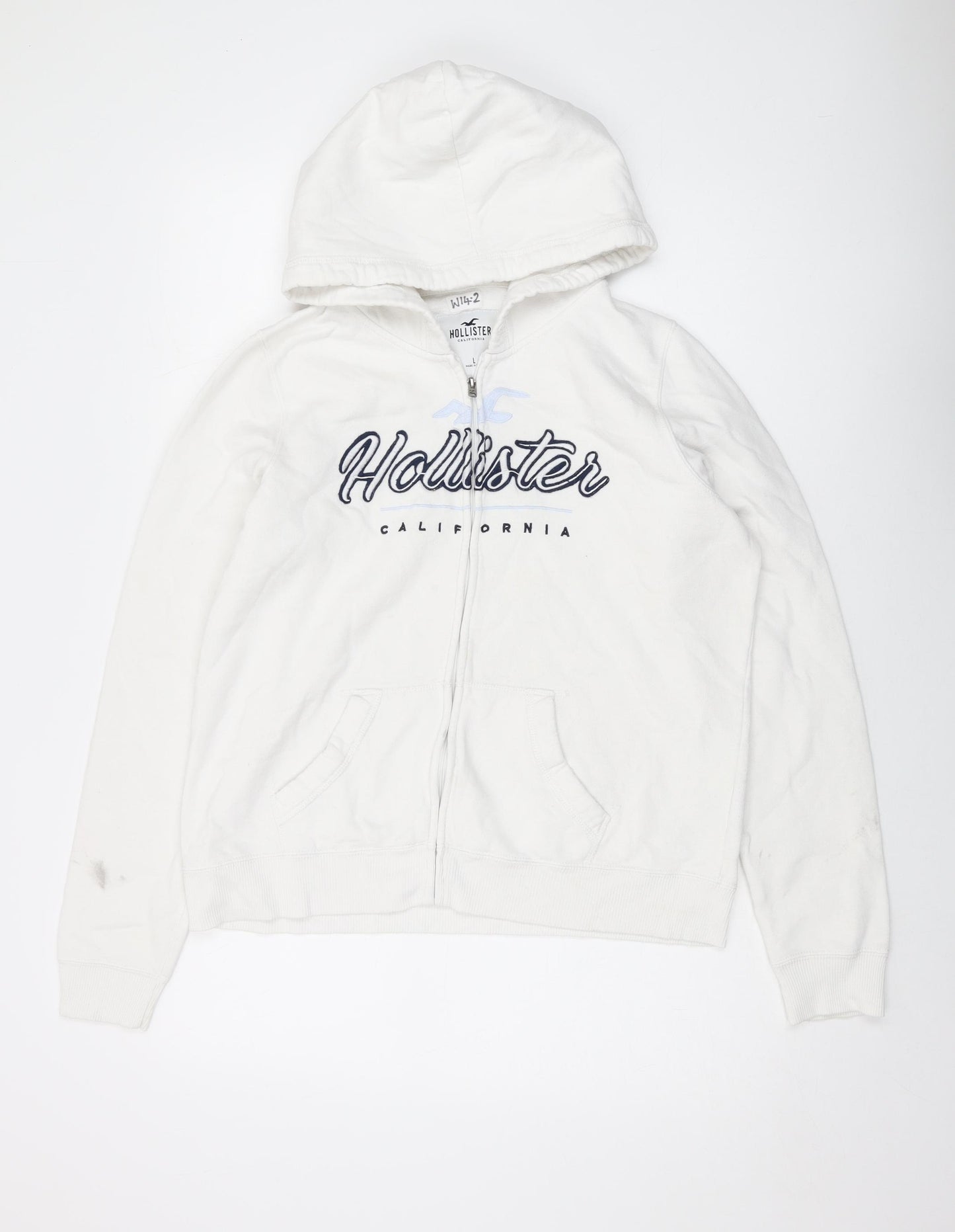 Hollister Womens White Cotton Full Zip Hoodie Size L Zip