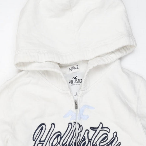 Hollister Womens White Cotton Full Zip Hoodie Size L Zip