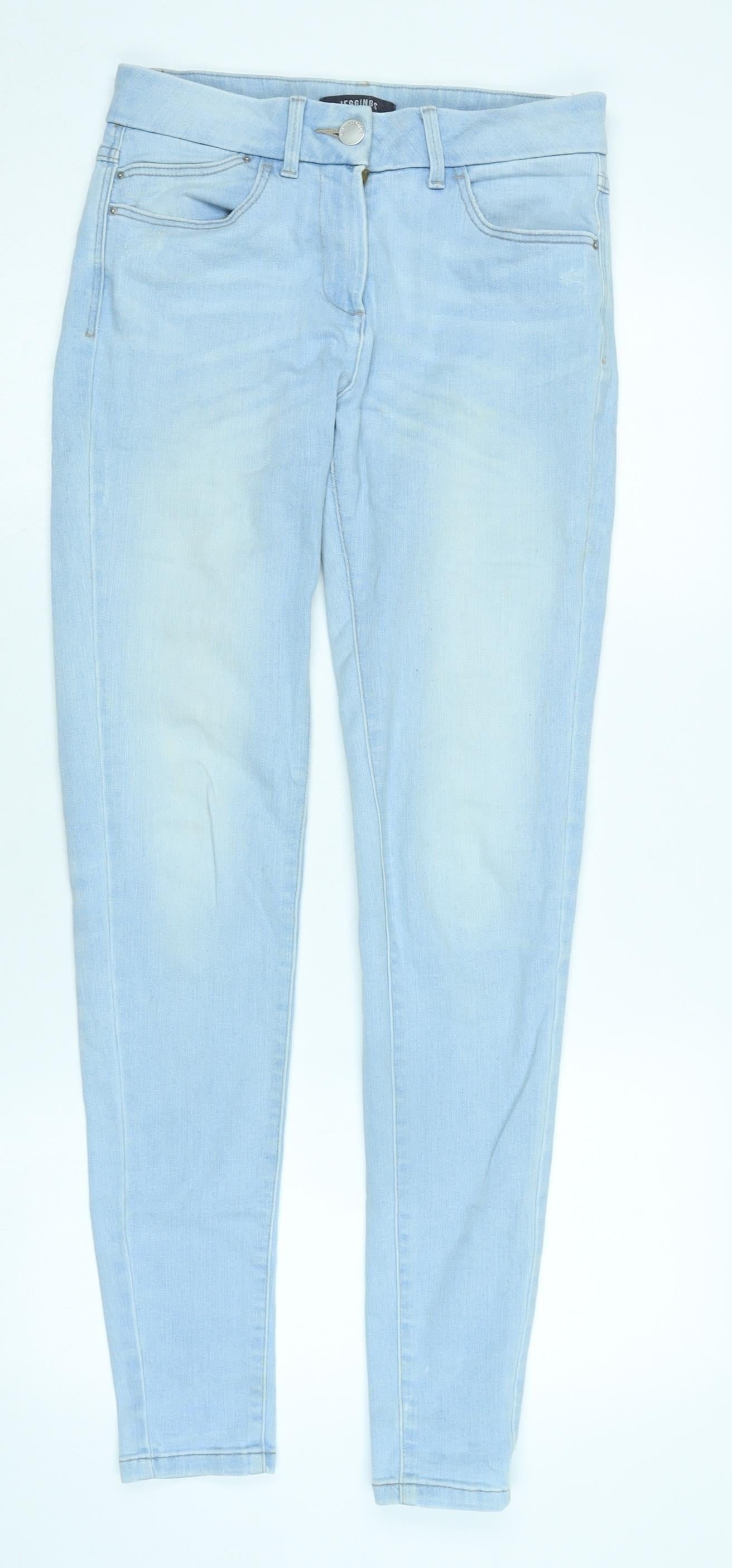 Marks and Spencer Womens Blue Cotton Blend Tapered Jeans Size 8 L30 in Regular Zip