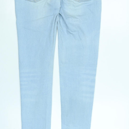 Marks and Spencer Womens Blue Cotton Blend Tapered Jeans Size 8 L30 in Regular Zip
