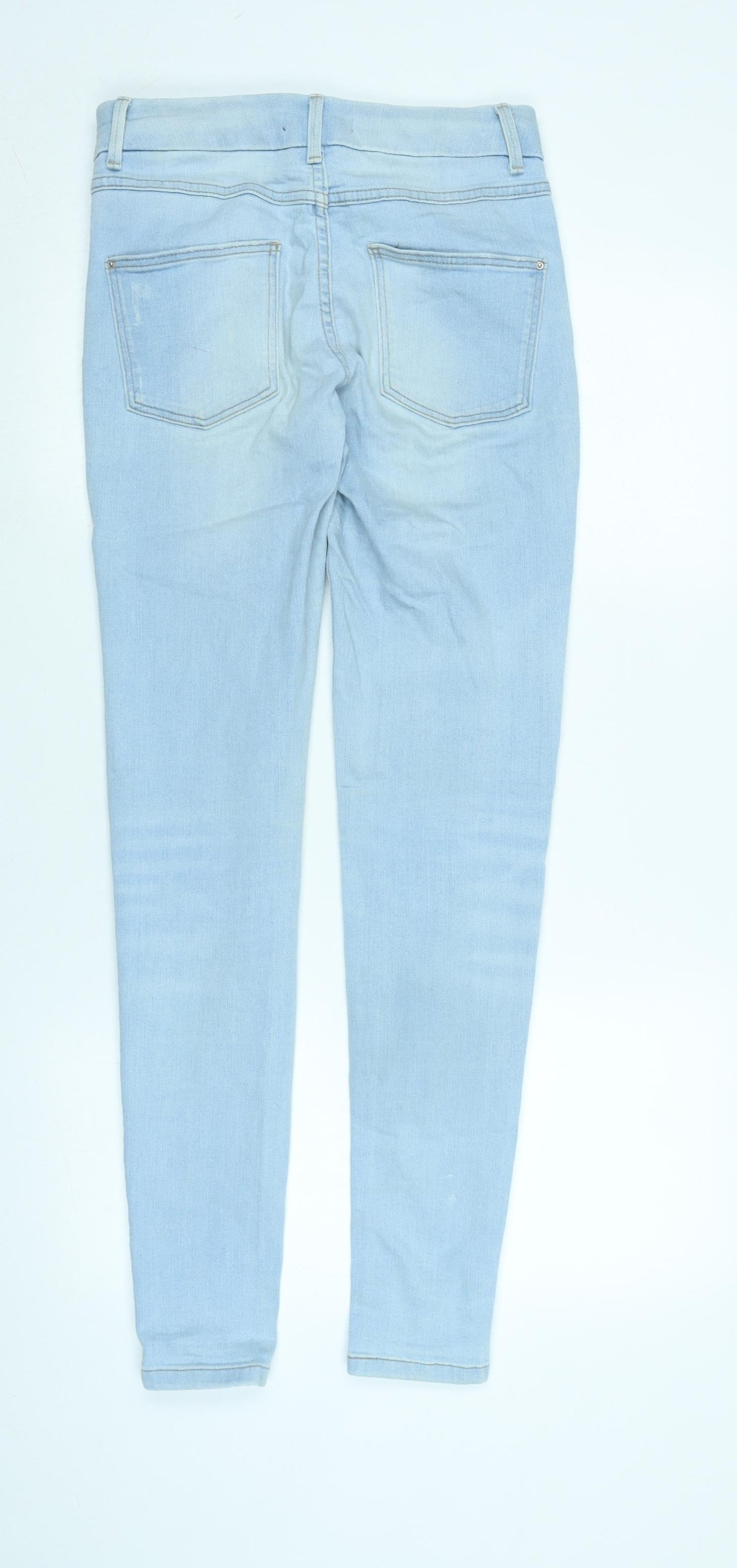 Marks and Spencer Womens Blue Cotton Blend Tapered Jeans Size 8 L30 in Regular Zip