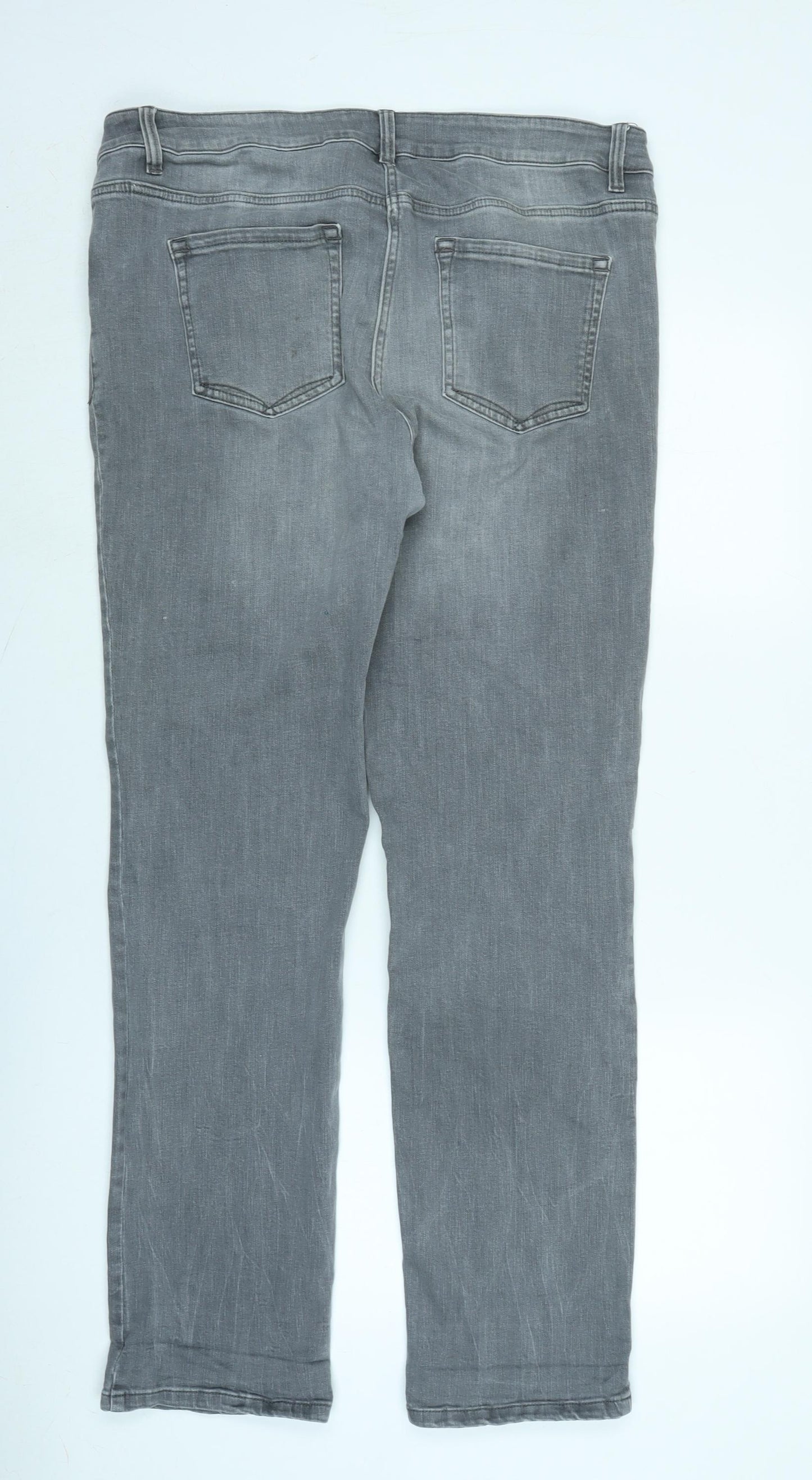 NEXT Womens Grey Cotton Blend Straight Jeans Size 16 L31 in Regular Zip