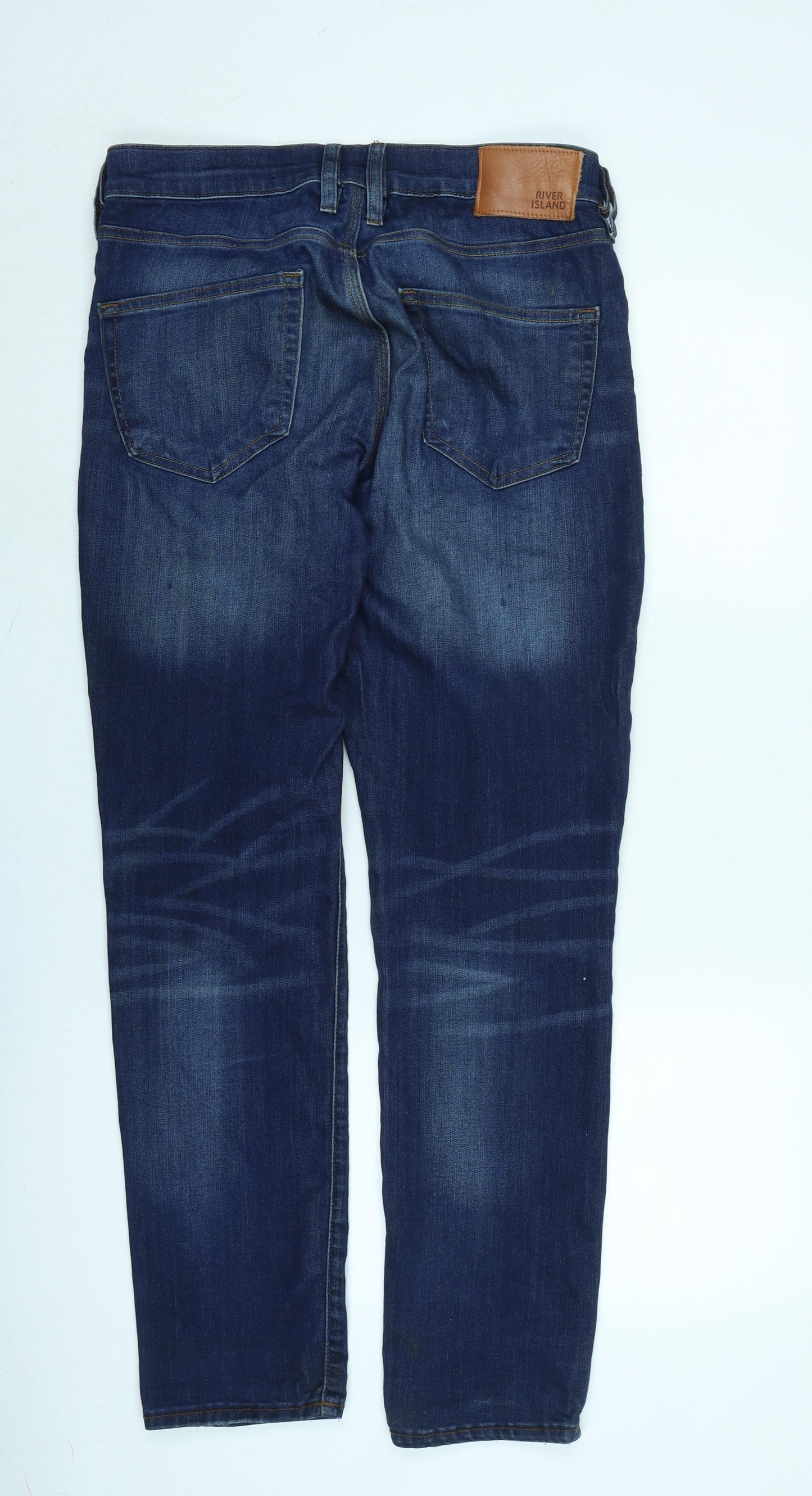 River Island Mens Mens Blue Cotton Blend Straight Jeans Size 32 in L28 in Regular Zip