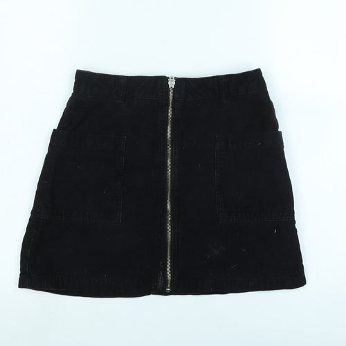 Topshop Womens Black Cotton A-Line Skirt Size 8 Zip