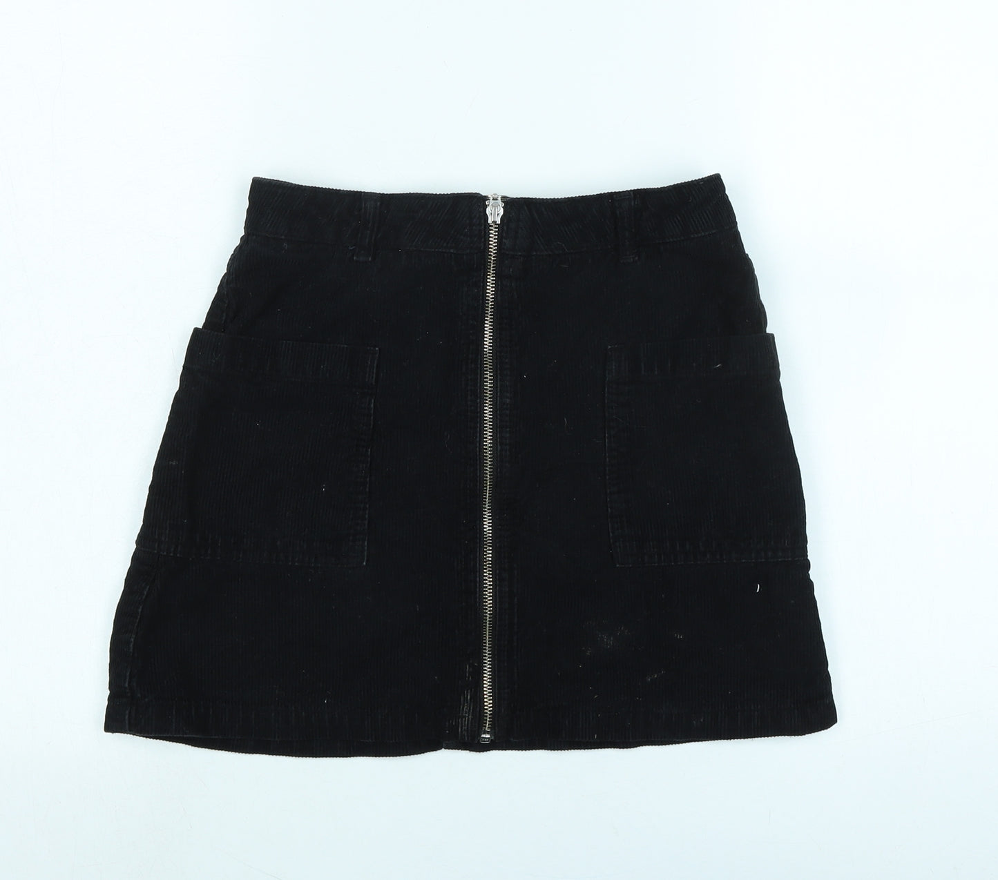 Topshop Womens Black Cotton A-Line Skirt Size 8 Zip