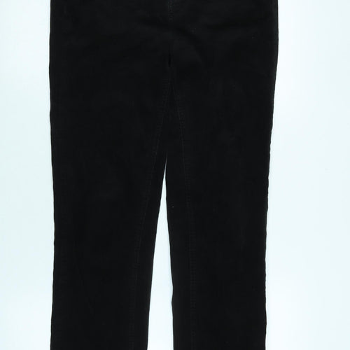 Marks and Spencer Womens Black Cotton Blend Trousers Size 12 L31 in Regular Zip