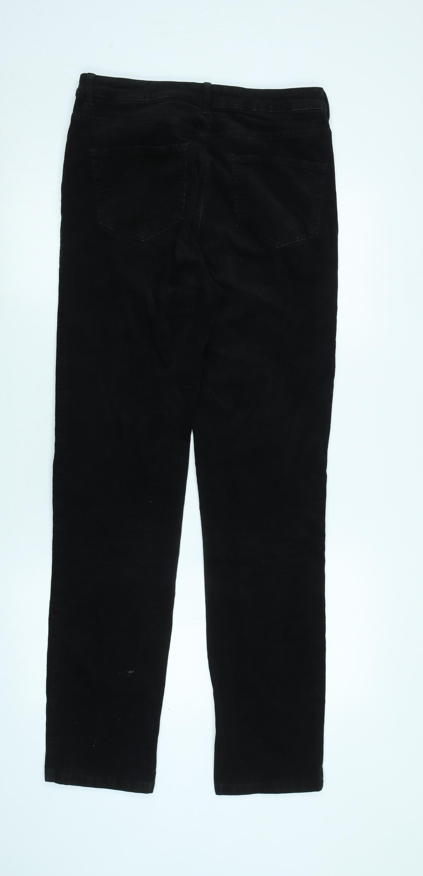 Marks and Spencer Womens Black Cotton Blend Trousers Size 12 L31 in Regular Zip