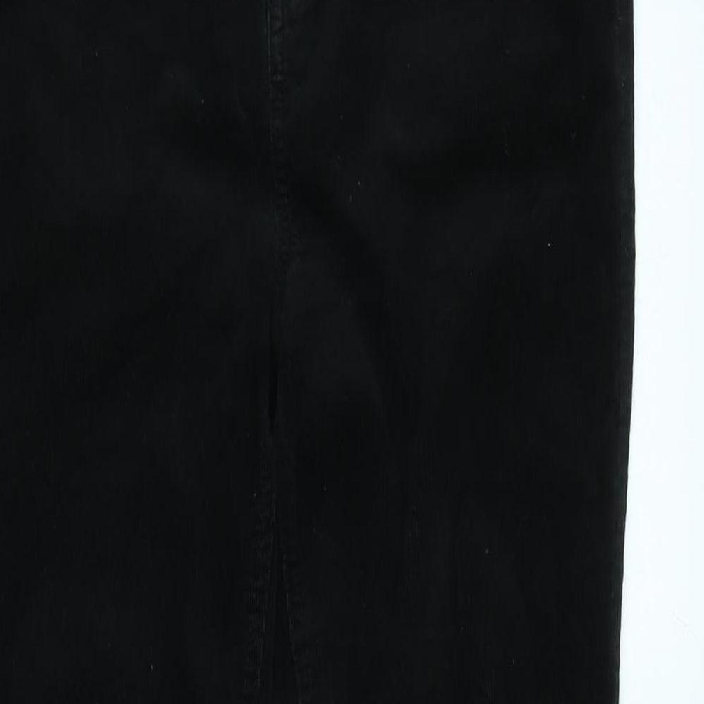 Marks and Spencer Womens Black Cotton Blend Trousers Size 12 L31 in Regular Zip