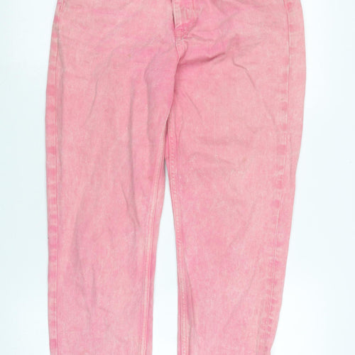 Zara Womens Pink Cotton Straight Jeans Size 10 L26 in Regular Zip - Raw Hem