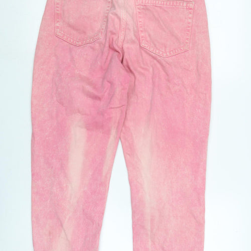 Zara Womens Pink Cotton Straight Jeans Size 10 L26 in Regular Zip - Raw Hem