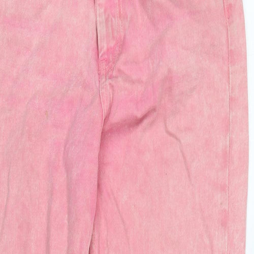 Zara Womens Pink Cotton Straight Jeans Size 10 L26 in Regular Zip - Raw Hem