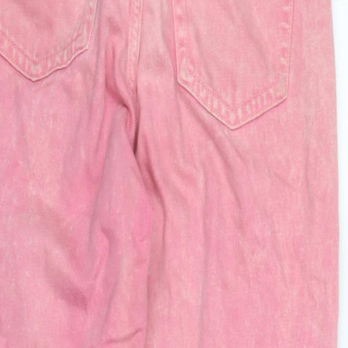 Zara Womens Pink Cotton Straight Jeans Size 10 L26 in Regular Zip - Raw Hem