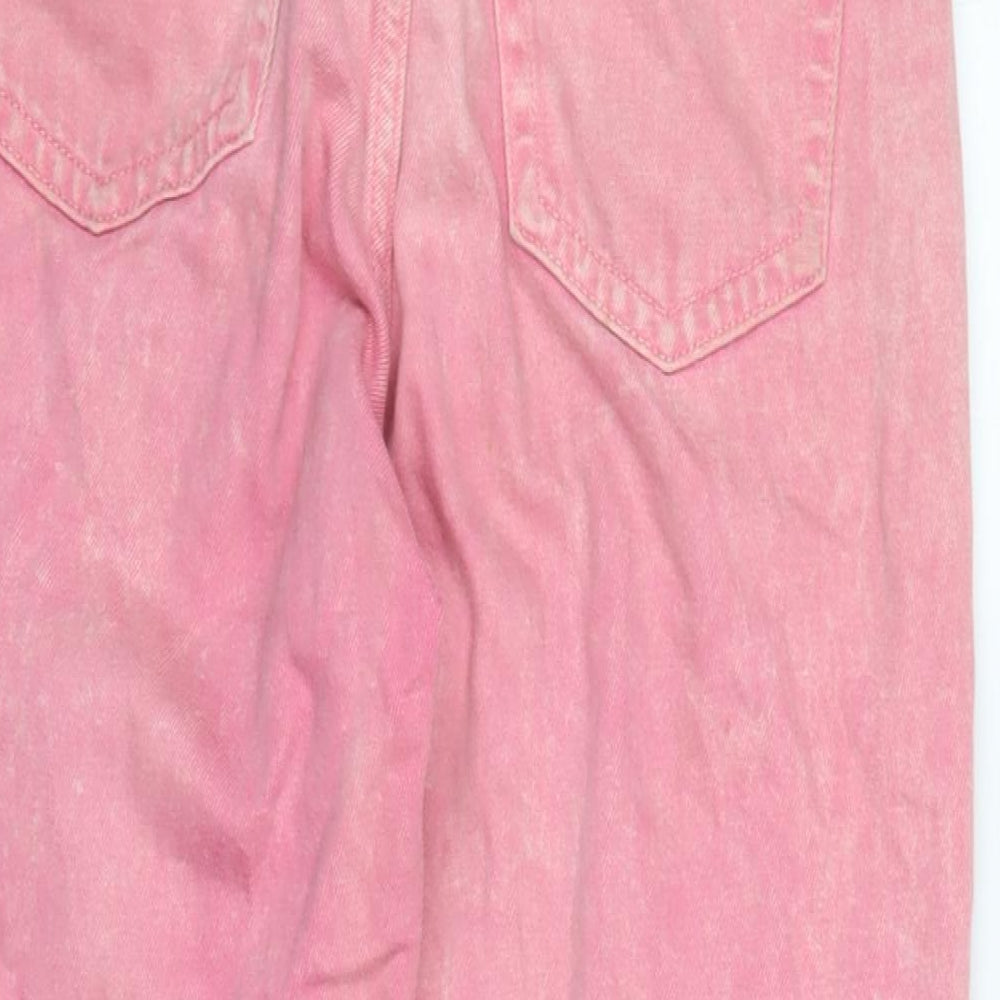 Zara Womens Pink Cotton Straight Jeans Size 10 L26 in Regular Zip - Raw Hem