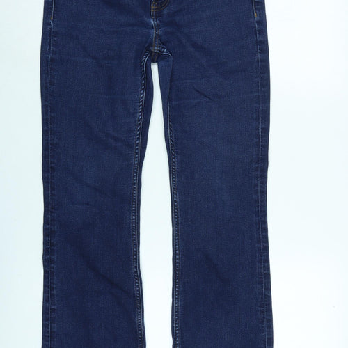 Marks and Spencer Womens Blue Cotton Blend Bootcut Jeans Size 12 L26 in Regular Zip