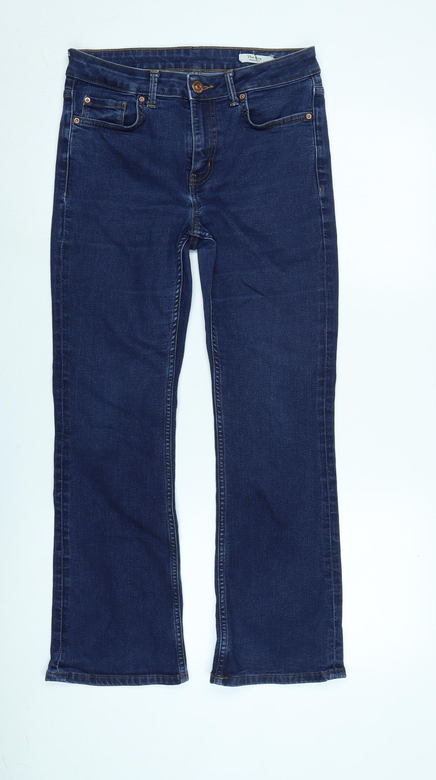 Marks and Spencer Womens Blue Cotton Blend Bootcut Jeans Size 12 L26 in Regular Zip