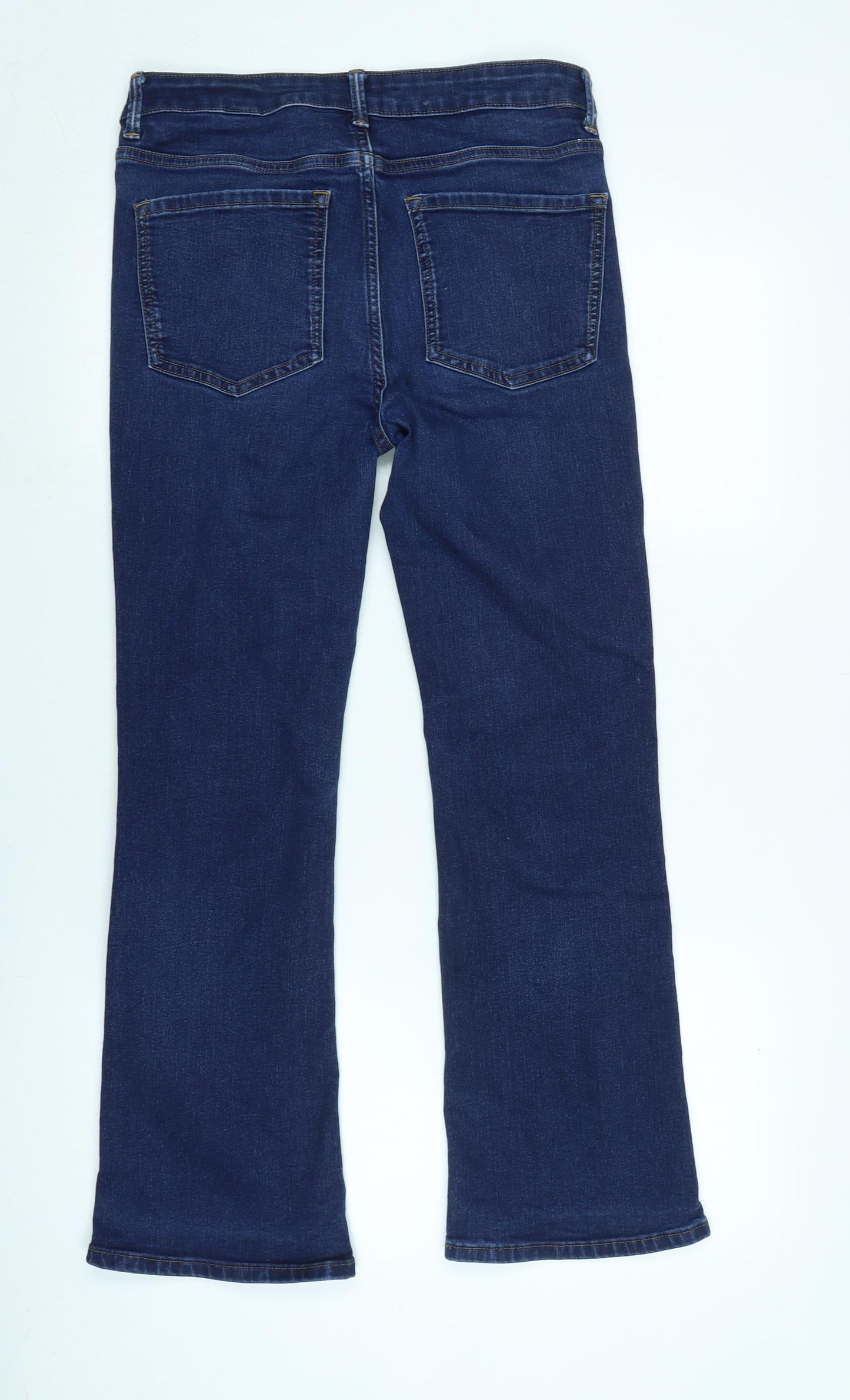 Marks and Spencer Womens Blue Cotton Blend Bootcut Jeans Size 12 L26 in Regular Zip