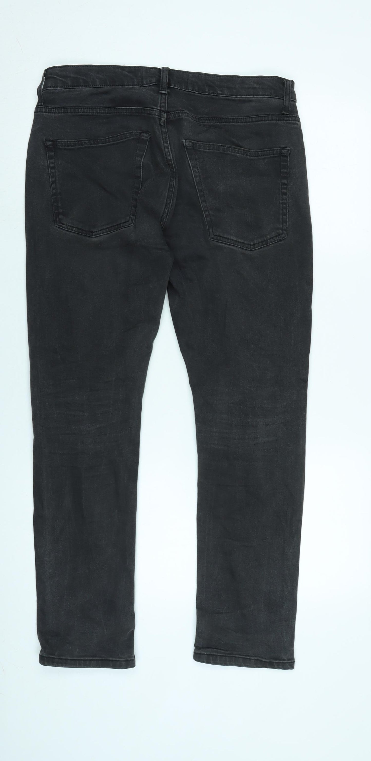 Topman Mens Grey Cotton Blend Straight Jeans Size 32 in L30 in Regular Button