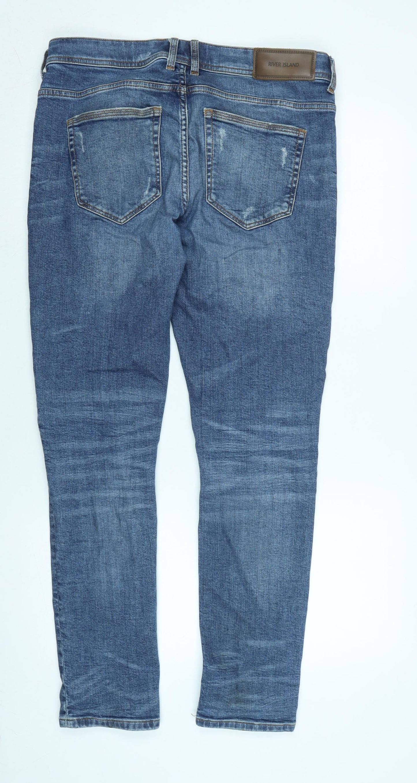 River Island Mens Mens Blue Cotton Tapered Jeans Size 32 in L30 in Regular Zip