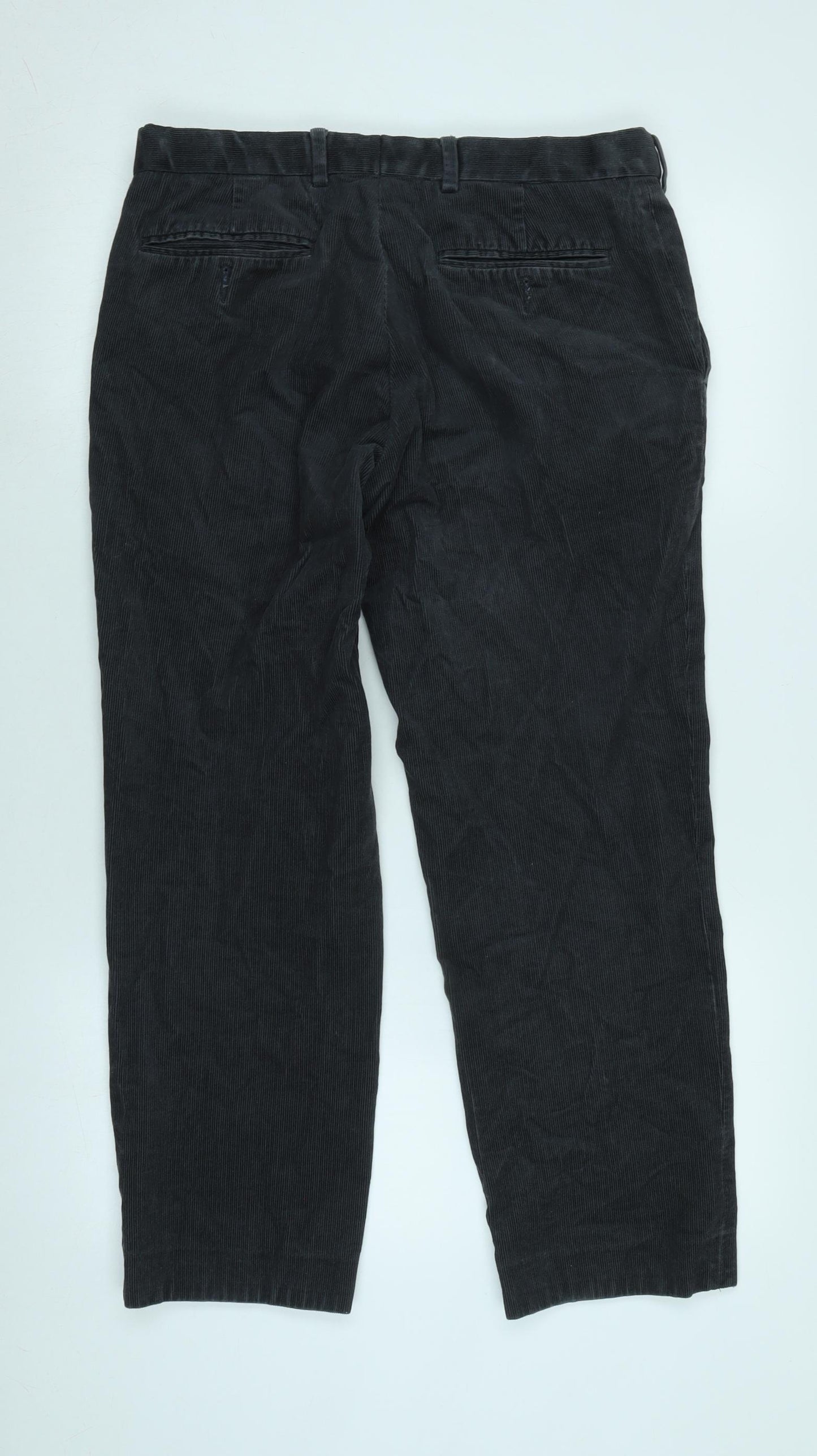 Marks and Spencer Mens Grey Cotton Blend Trousers Size 32 in L29 in Regular Zip