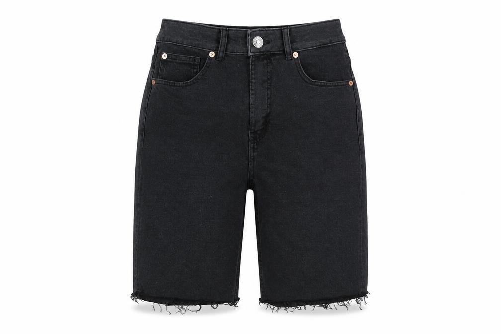 Front view of Divided women’s grey cotton blend bermuda shorts, size UK 8, regular zip