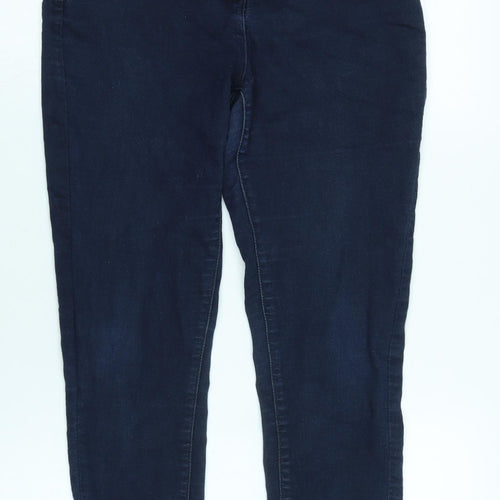 Marks and Spencer Womens Blue Cotton Blend Tapered Jeans Size 12 L28 in Regular Zip