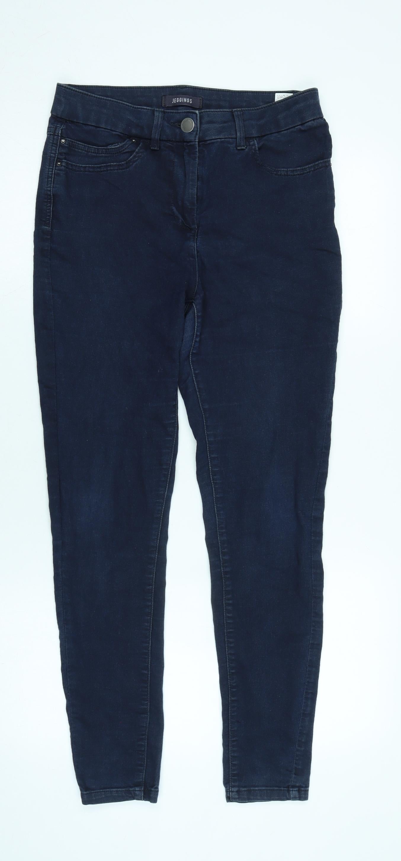 Marks and Spencer Womens Blue Cotton Blend Tapered Jeans Size 12 L28 in Regular Zip