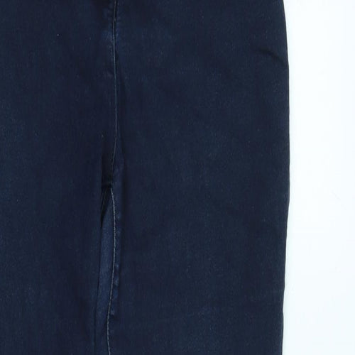 Marks and Spencer Womens Blue Cotton Blend Tapered Jeans Size 12 L28 in Regular Zip