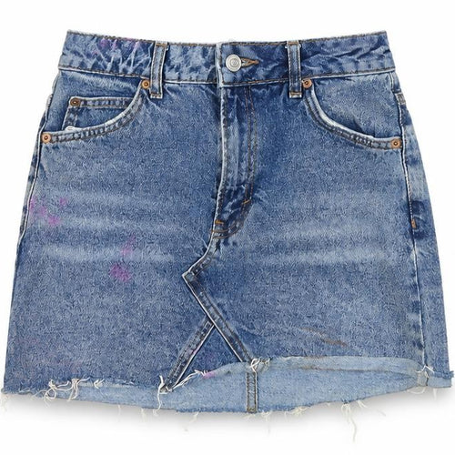 Topshop Womens Blue Cotton A-Line Skirt Size 6 Zip
