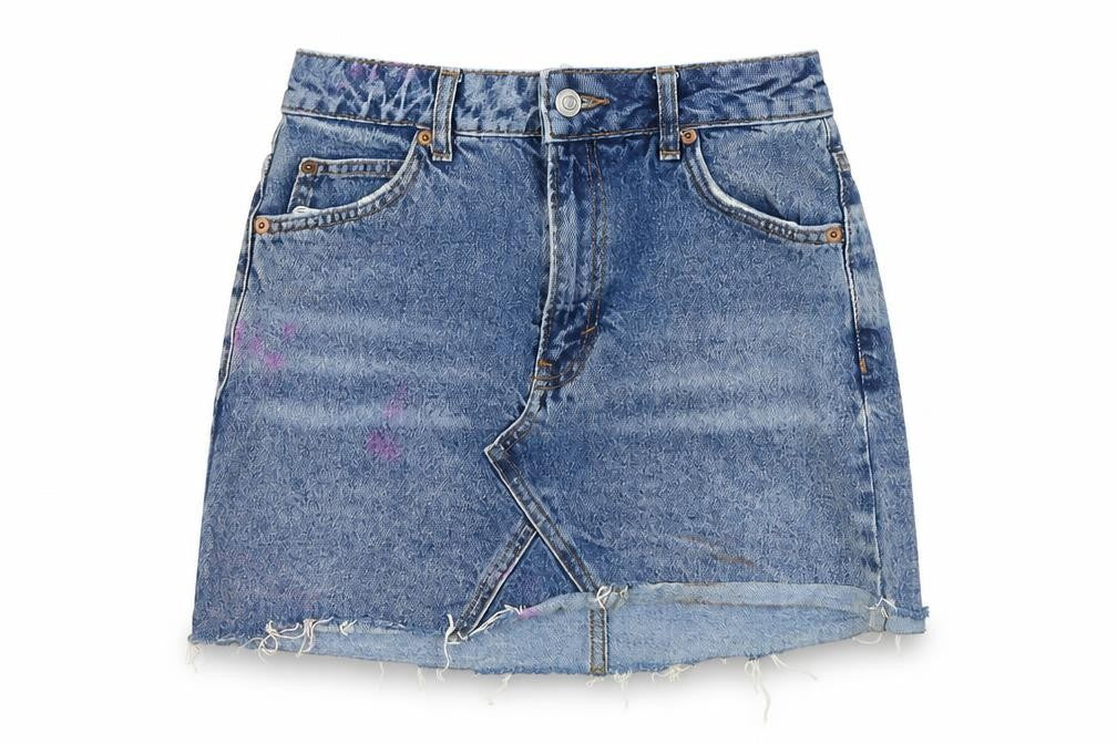 Topshop Womens Blue Cotton A-Line Skirt Size 6 Zip