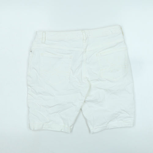 Marks and Spencer Womens White Cotton Blend Bermuda Shorts Size 12 Regular Zip